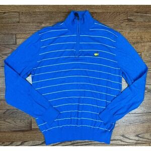 Masters Clubhouse Collection 1/4 Zip Blue Cashmere Blend Sweater Preppy Sz Large